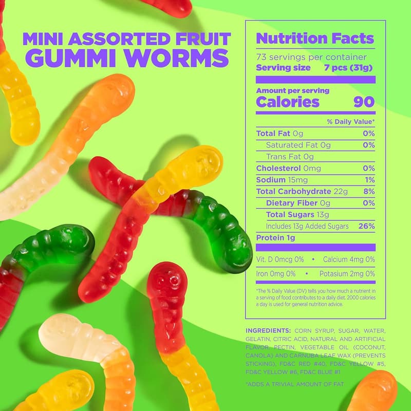 Gluten-Free Mini Assorted Fruit Gummy Worms - 5 lb Pack