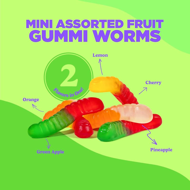Gluten-Free Mini Assorted Fruit Gummy Worms - 5 lb Pack
