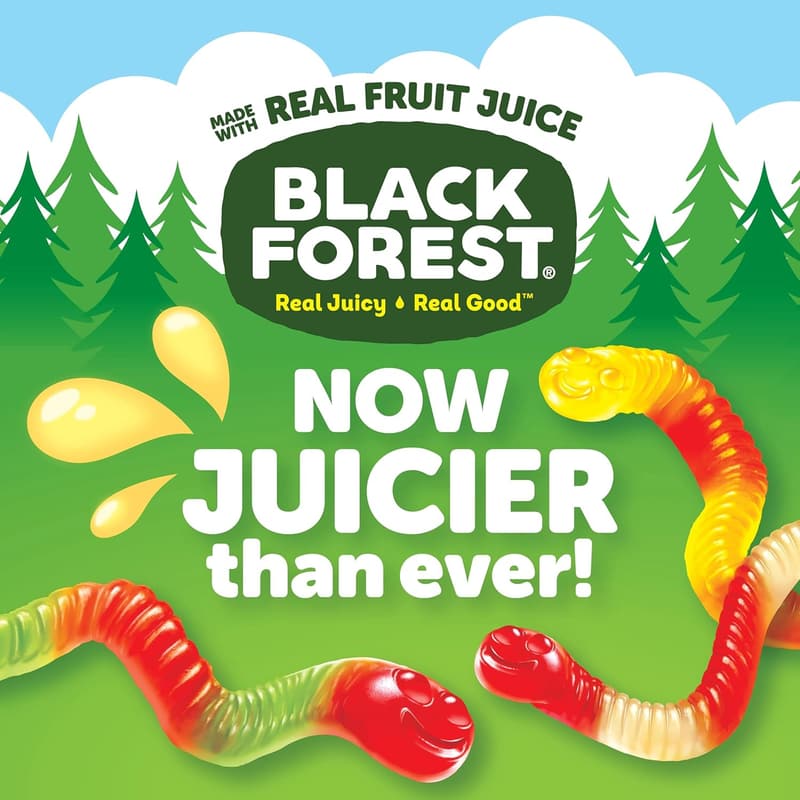 Black Forest Gummy Worms Candy, Real Fruit Juice, 22 oz Bag