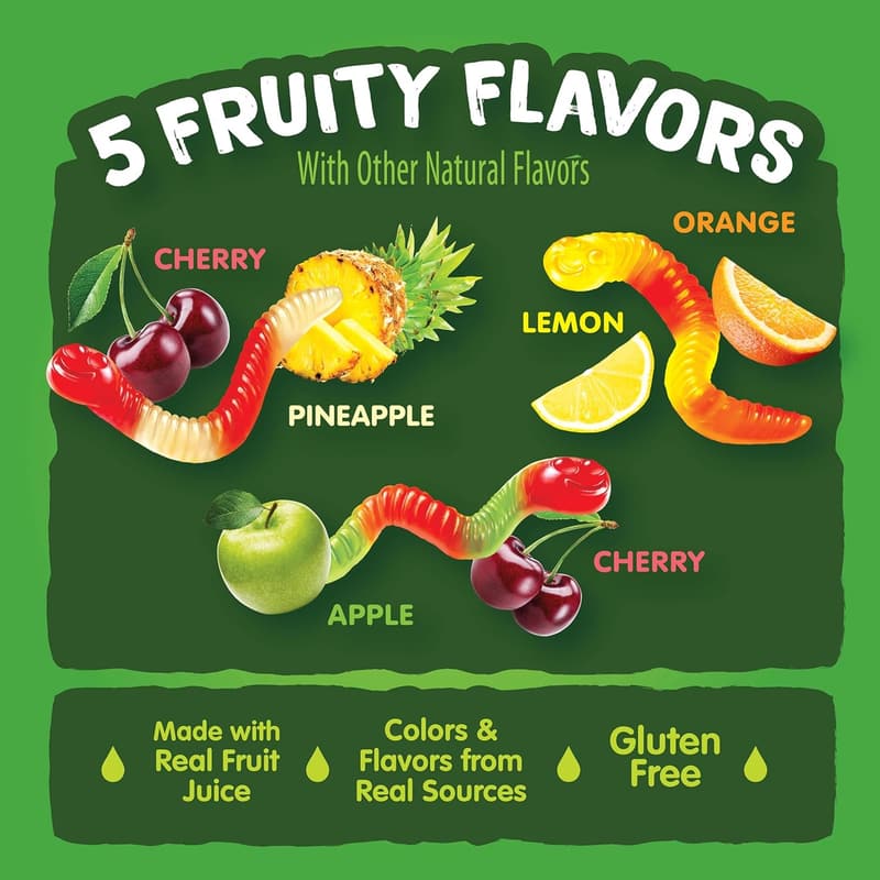 Black Forest Gummy Worms Candy, Real Fruit Juice, 22 oz Bag
