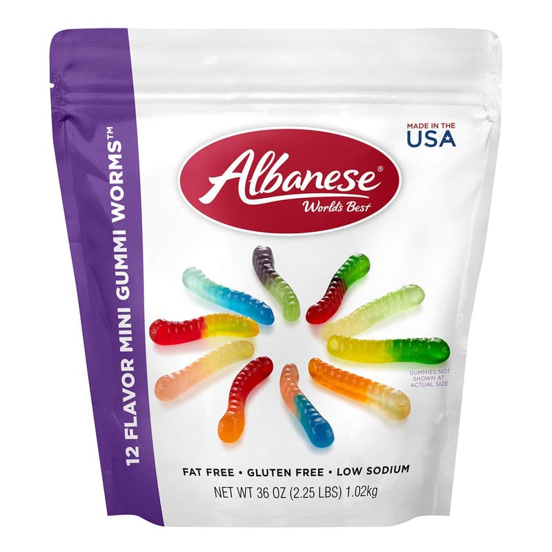 Albanese Mini Gummi Worms 12-Flavor Candy, 36oz Bag