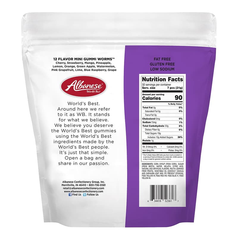 Albanese Mini Gummi Worms 12-Flavor Candy, 36oz Bag