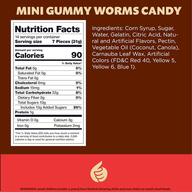 Assorted Fruit Flavor Mini Gummy Worms, 1 lb Pack