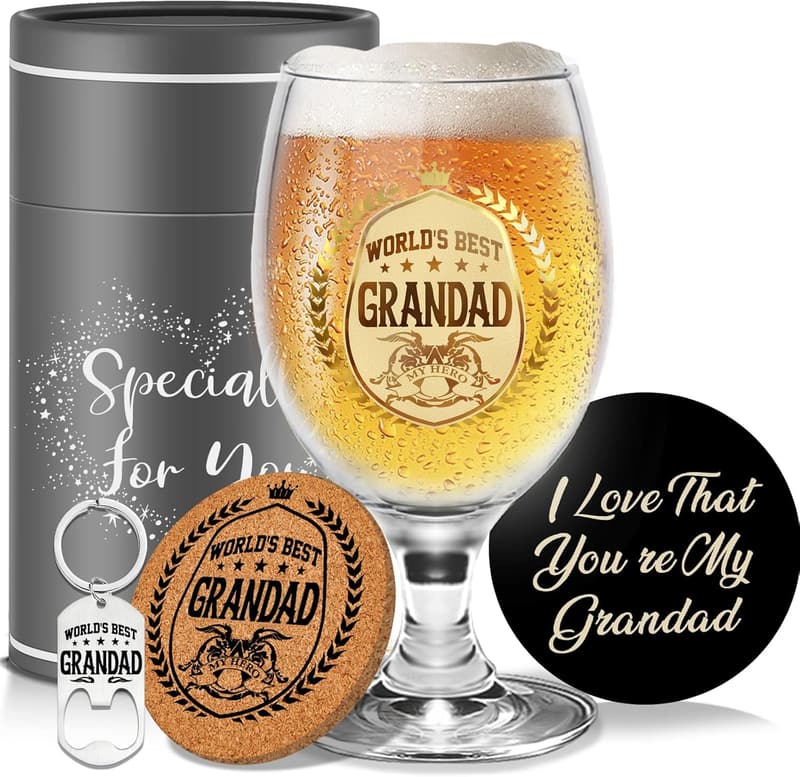 Personalized Beer Glasses Gift Set for Grandad