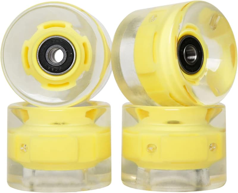 LED Longboard Wheels - 60mm Clear Yellow with Bearings (Set of 4)
