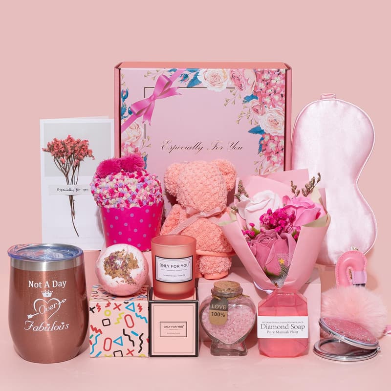 Self-Care Gift Basket for Women - Unique Pink Relaxation Set