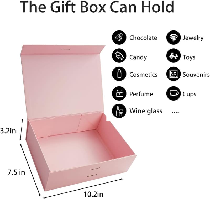 Gift Box with Lid, Pink - 10.2 x 7.5 x 3.2 In, Magnetic Closure