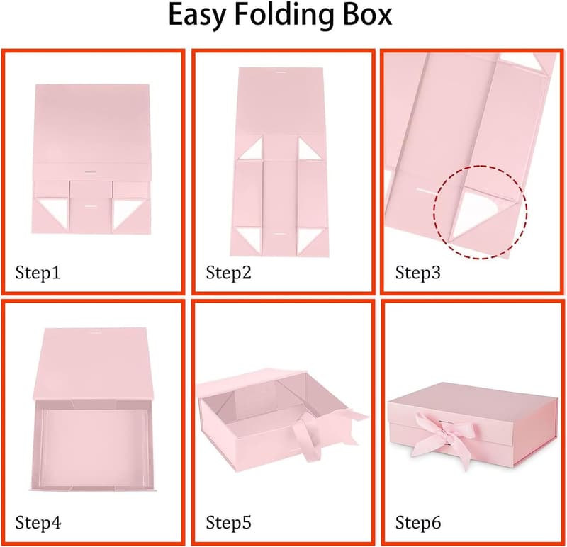 Gift Box with Lid, Pink - 10.2 x 7.5 x 3.2 In, Magnetic Closure