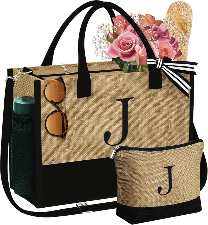 Personalized Jute Tote & Makeup Bag for Women's Birthday
