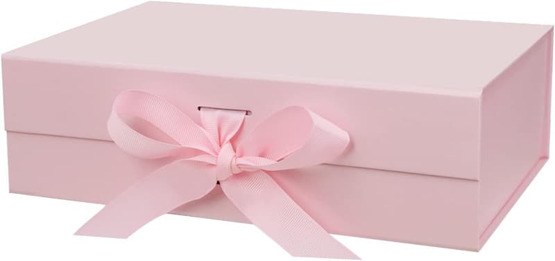 Pink Magnetic Gift Box with Lid and Ribbon for Gifts