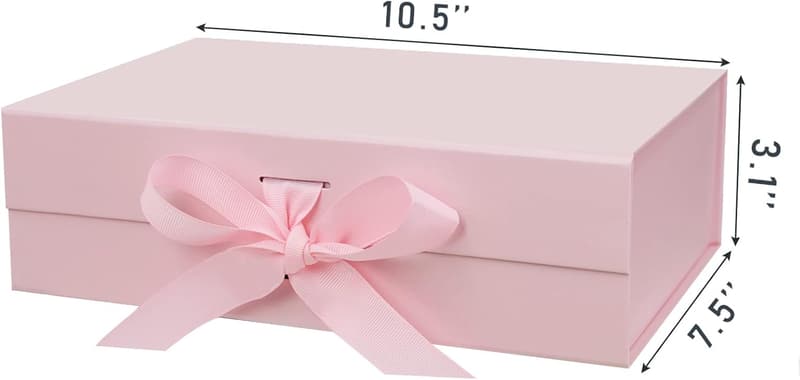 Pink Magnetic Gift Box with Lid and Ribbon for Gifts