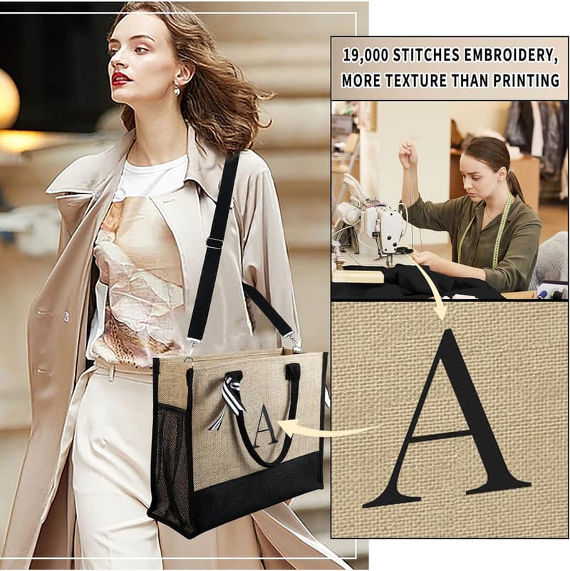 Personalized Jute Tote & Makeup Bag for Women's Birthday