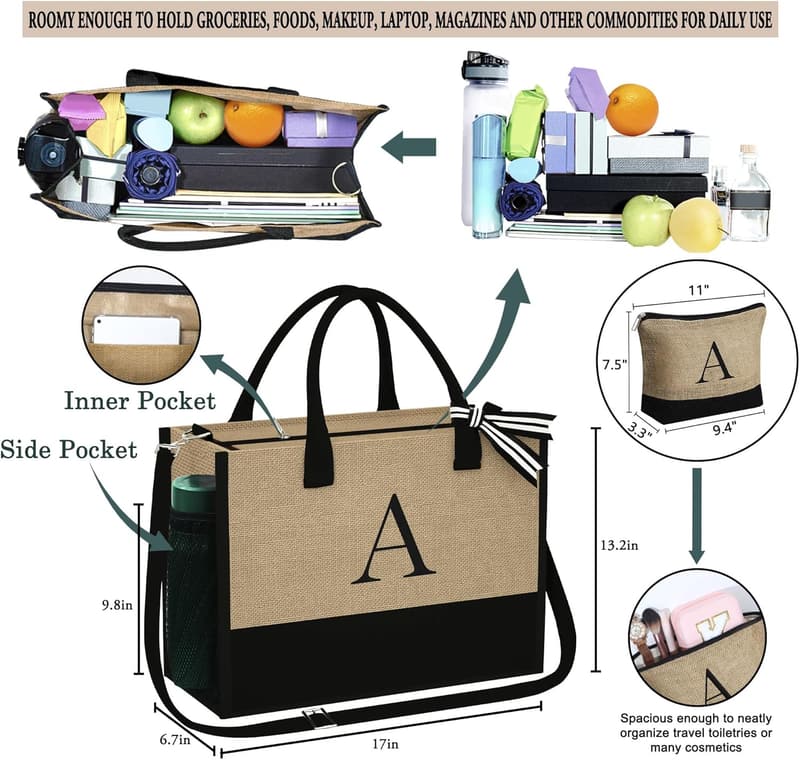 Personalized Jute Tote & Makeup Bag for Women's Birthday