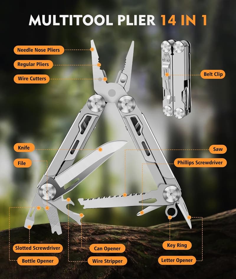 14-in-1 Stainless Steel Multitool for Camping and EDC