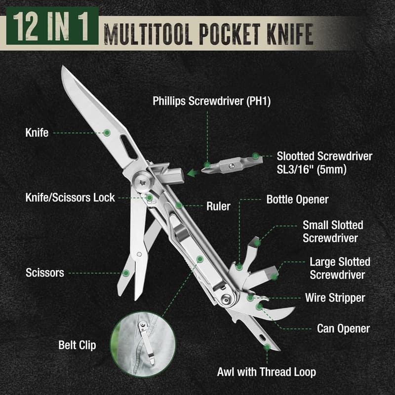 Mossy Oak 12-in-1 Stainless Steel Multitool Pocket Knife
