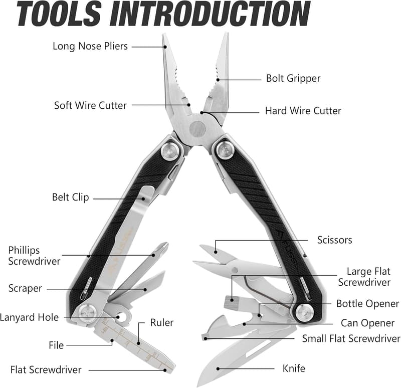 Stainless Steel 16-in-1 Multi-Tool with G10 Handle for Camping