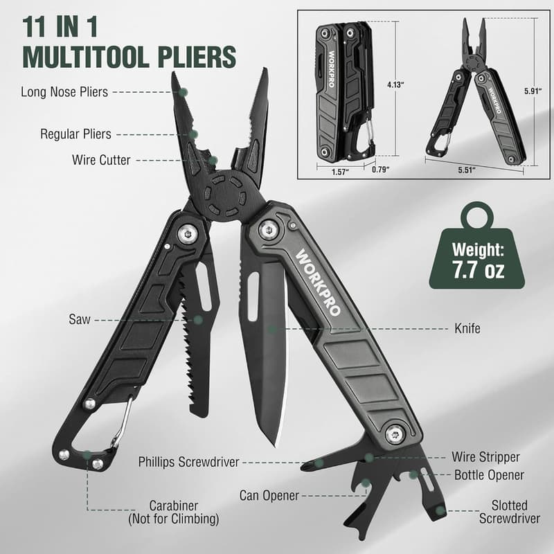 11-in-1 Multitool Plier with Pocket Clip for Camping