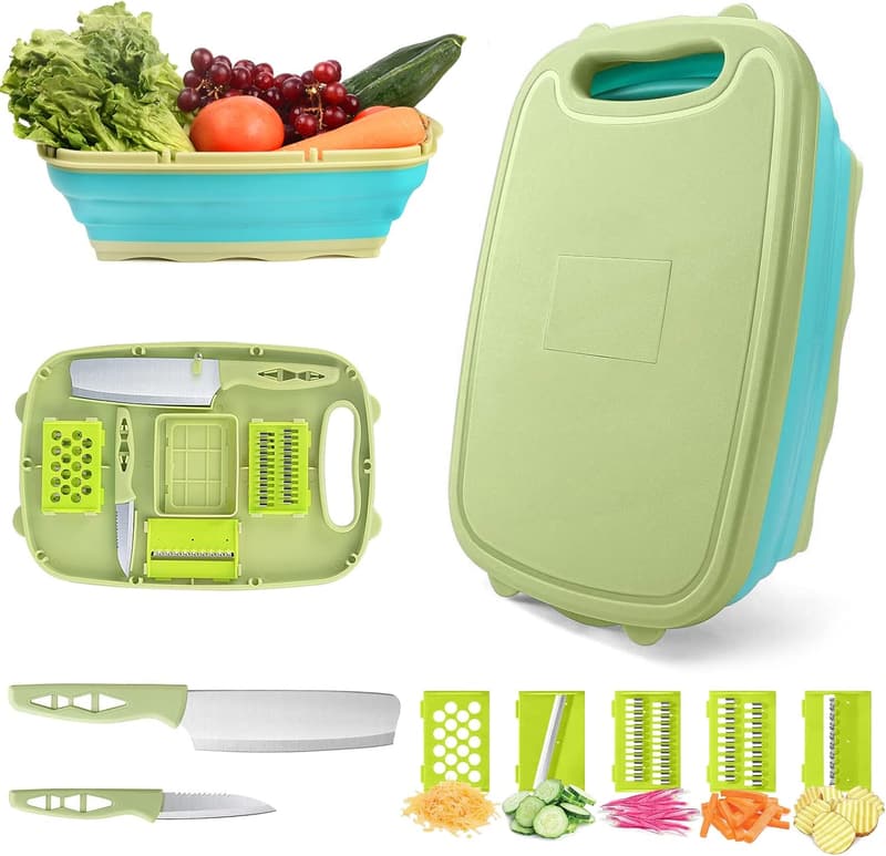 Collapsible 9-in-1 Chopping Board with Colander for Camping