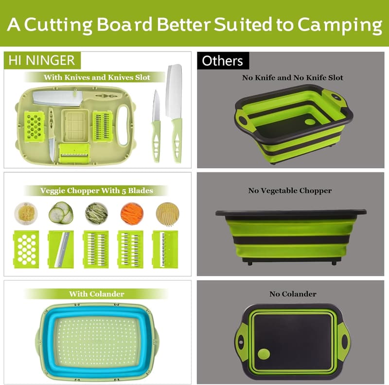 Collapsible 9-in-1 Chopping Board with Colander for Camping