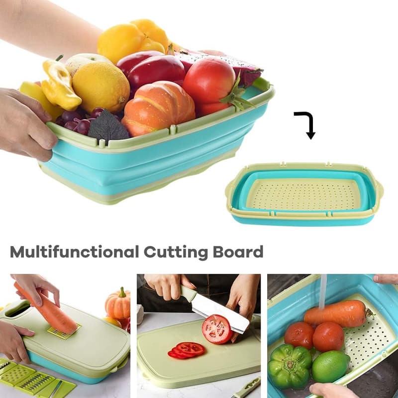 Collapsible 9-in-1 Chopping Board with Colander for Camping