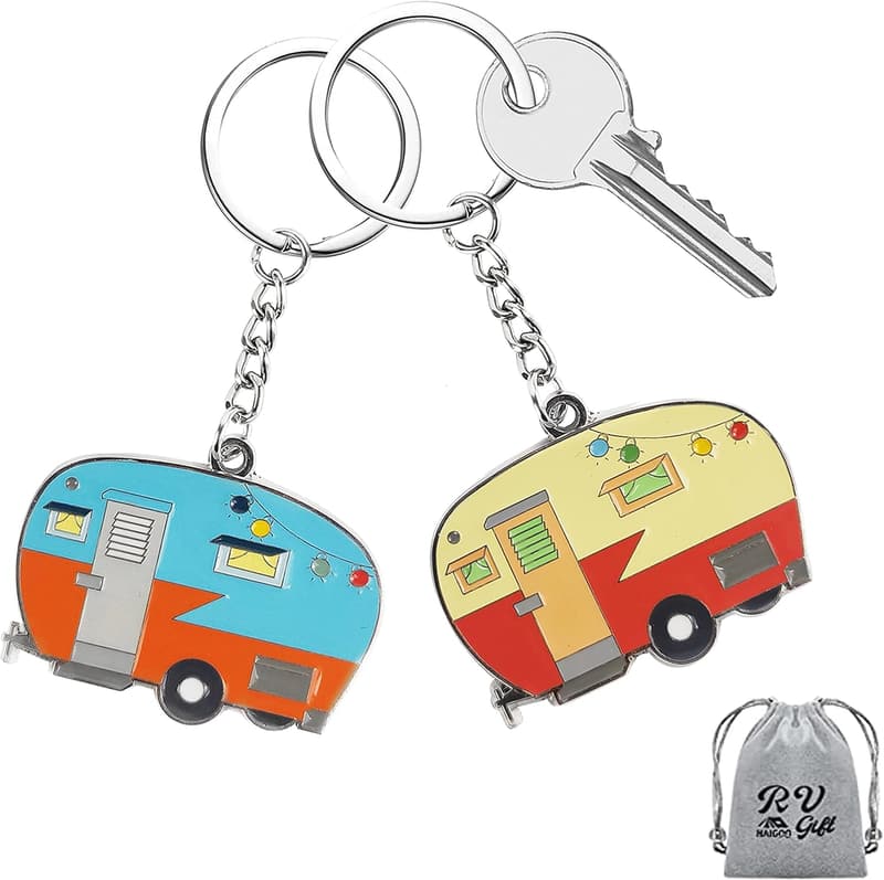 Camping Keychain Set for Couples - Happy RV Keyrings (2 Pack)