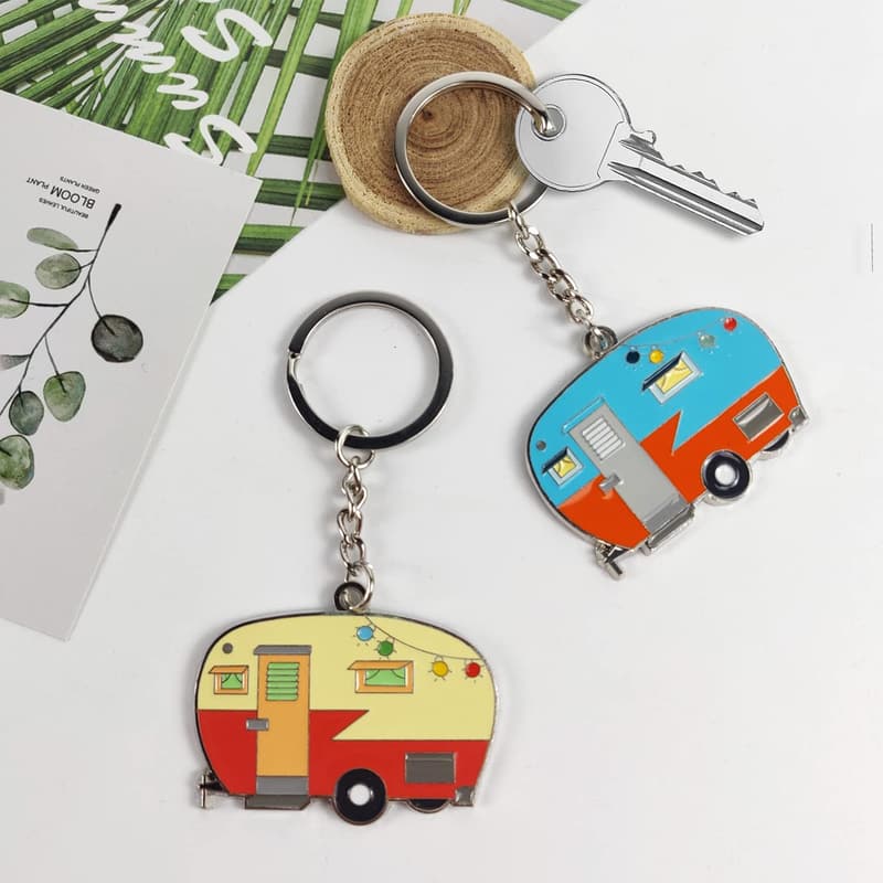 Camping Keychain Set for Couples - Happy RV Keyrings (2 Pack)