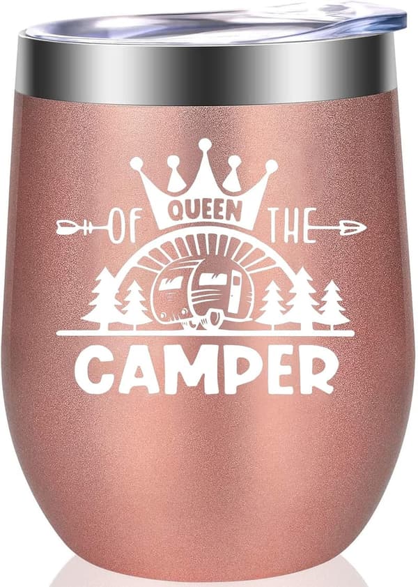 Happy Camper Wine Tumbler - 12oz Gift for Camping Lovers