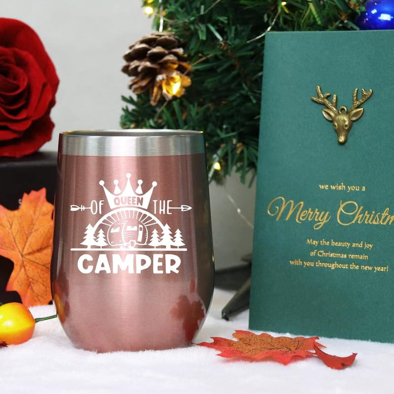 Happy Camper Wine Tumbler - 12oz Gift for Camping Lovers