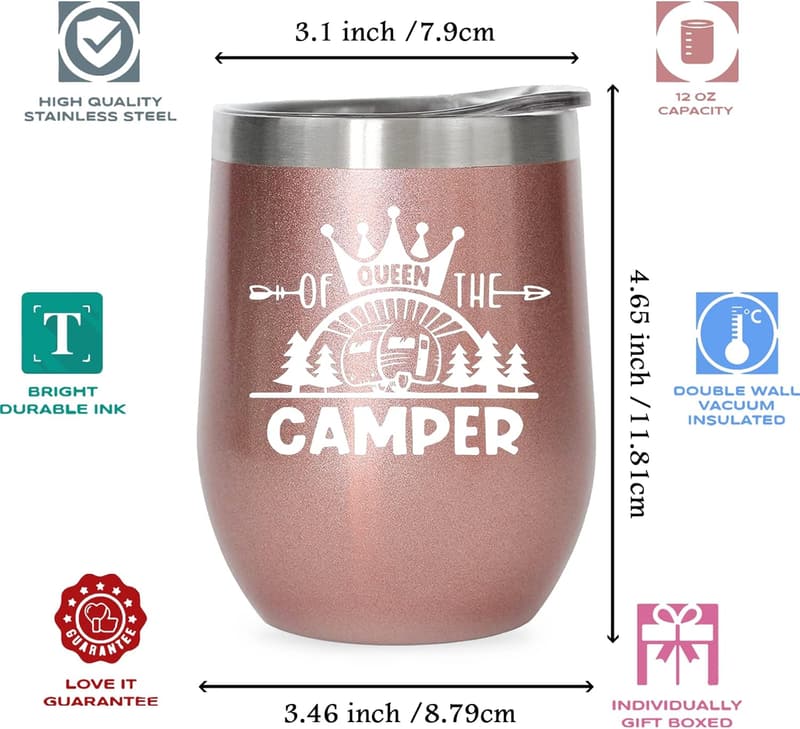 Happy Camper Wine Tumbler - 12oz Gift for Camping Lovers