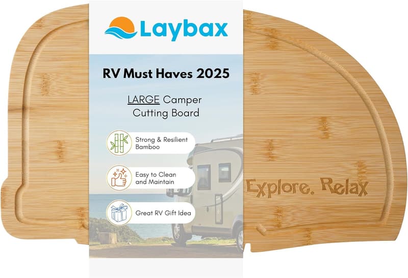 RV Shaped Bamboo Cutting Board - 15.75x11 inches, Hand Washable