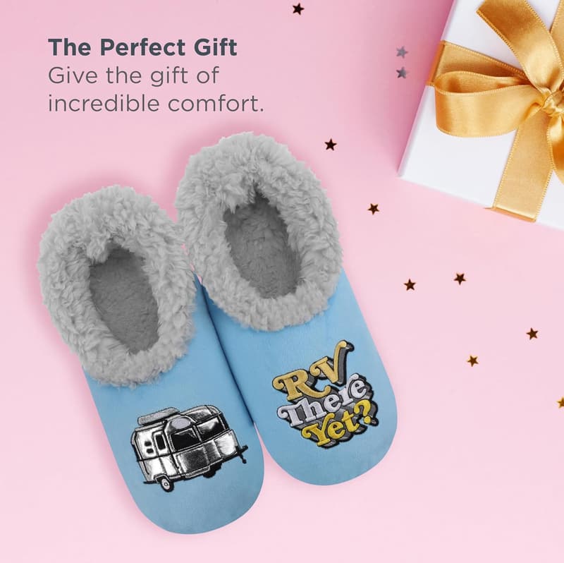 Funny Non-Slip Fuzzy Slipper Socks for Women - Happy Camper