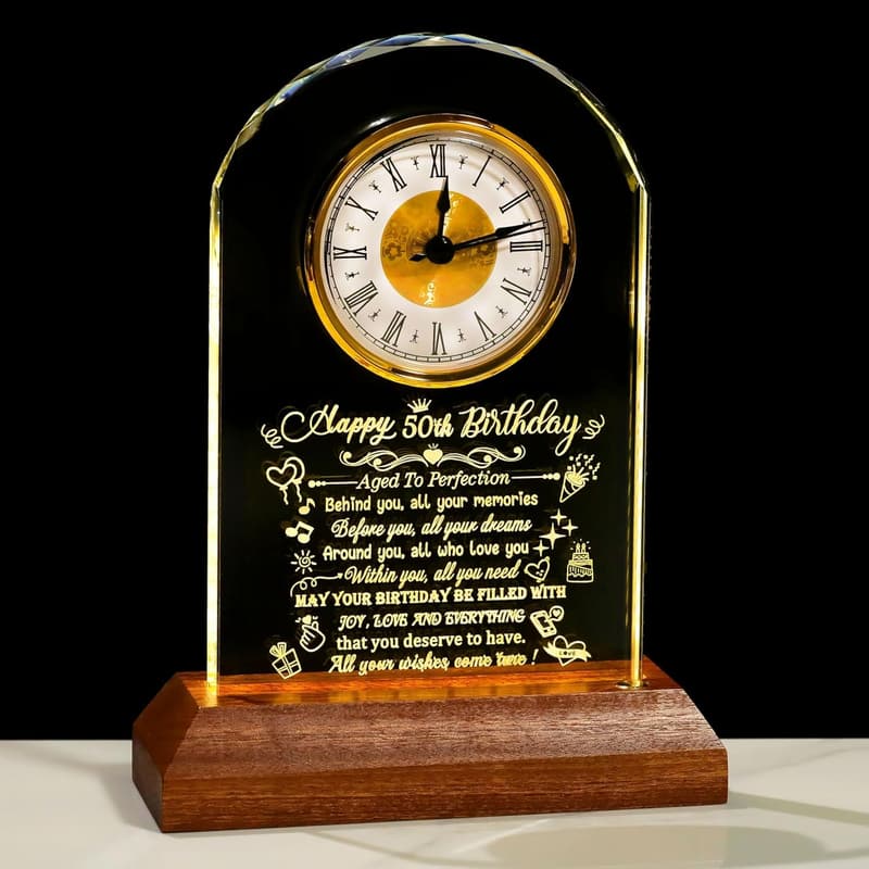 50th Birthday Quartz Clock with LED Base for Couples