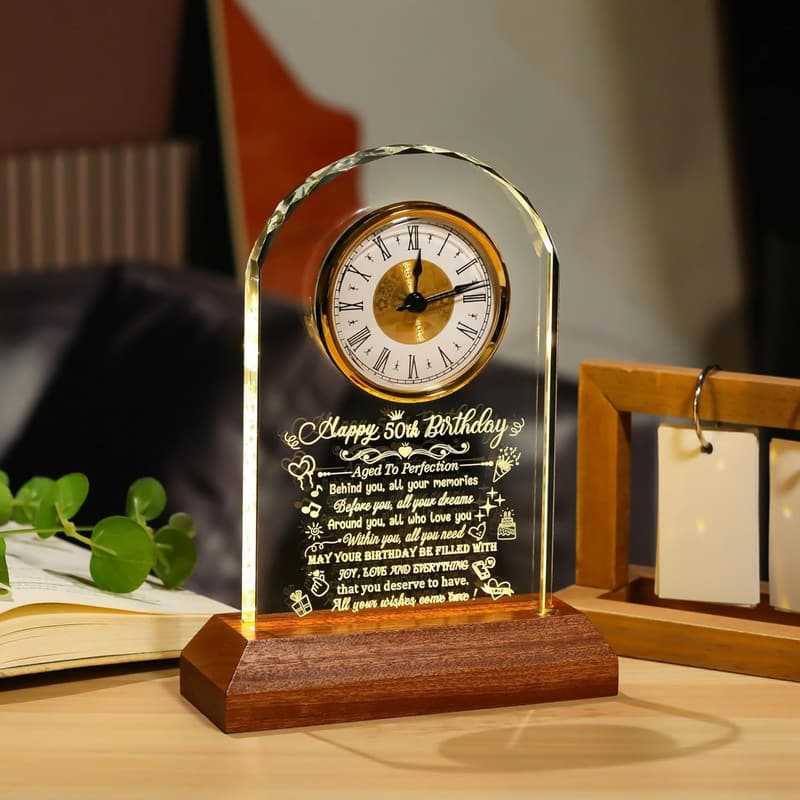 50th Birthday Quartz Clock with LED Base for Couples
