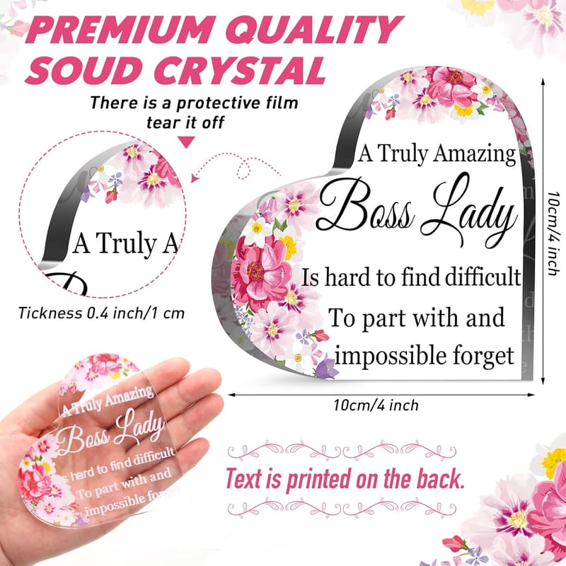 Boss Lady Acrylic Desk Decor - Heart Appreciation Gift for Women