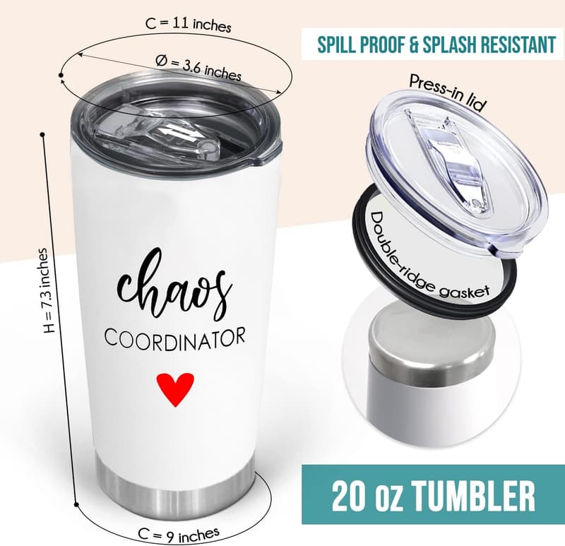 Unique Stainless Steel Travel Cup for Women - 20 Oz Chaos Coordinator Tumbler