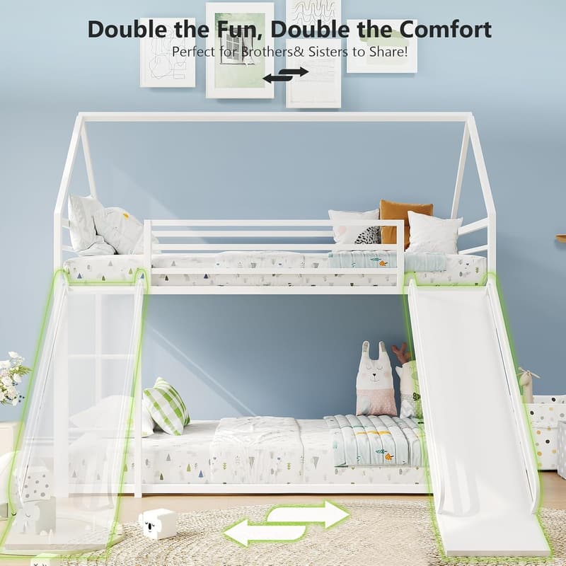 Montessori Twin-Over-Twin Bunk Bed with Convertible Slide, White