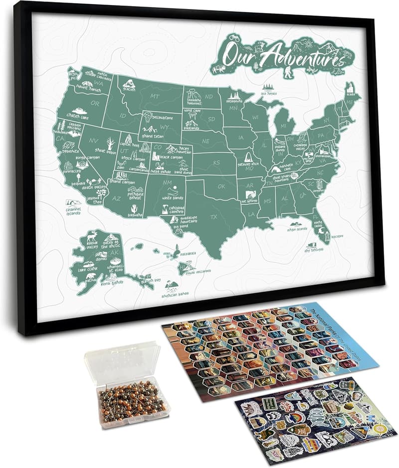 National Parks Map Push Pin Tracker for Couples & Families