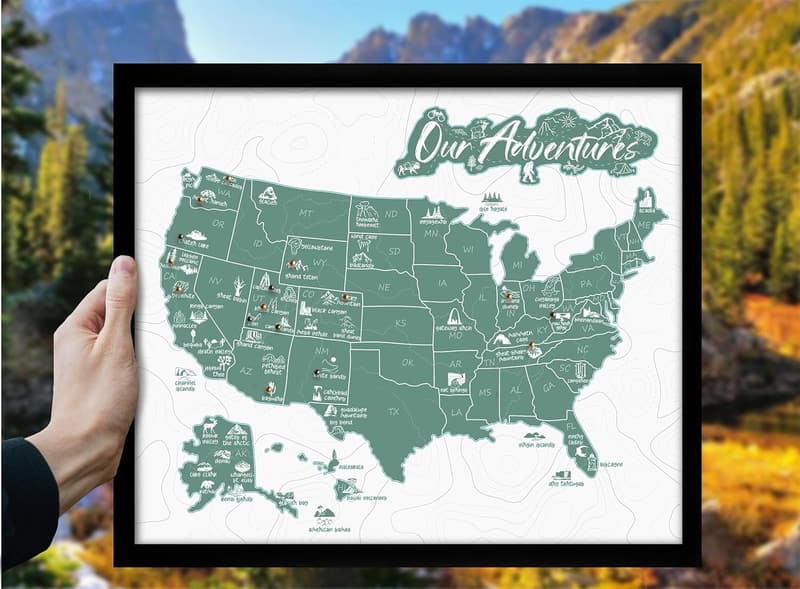 National Parks Map Push Pin Tracker for Couples & Families