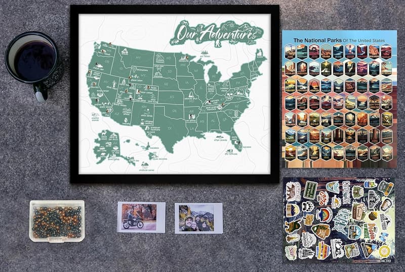 National Parks Map Push Pin Tracker for Couples & Families