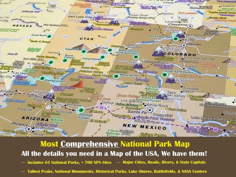 USA National Parks Travel Map with 500 Pins - Brown Edition