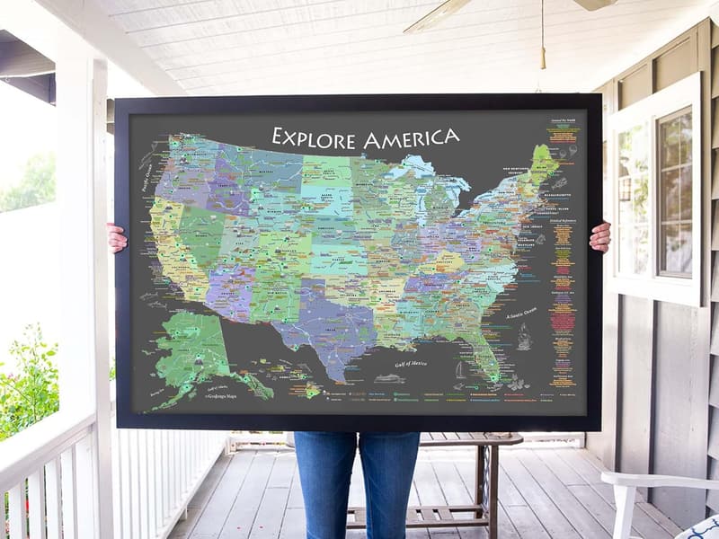 Custom USA National Parks Map with 500 Pins - Slate Edition