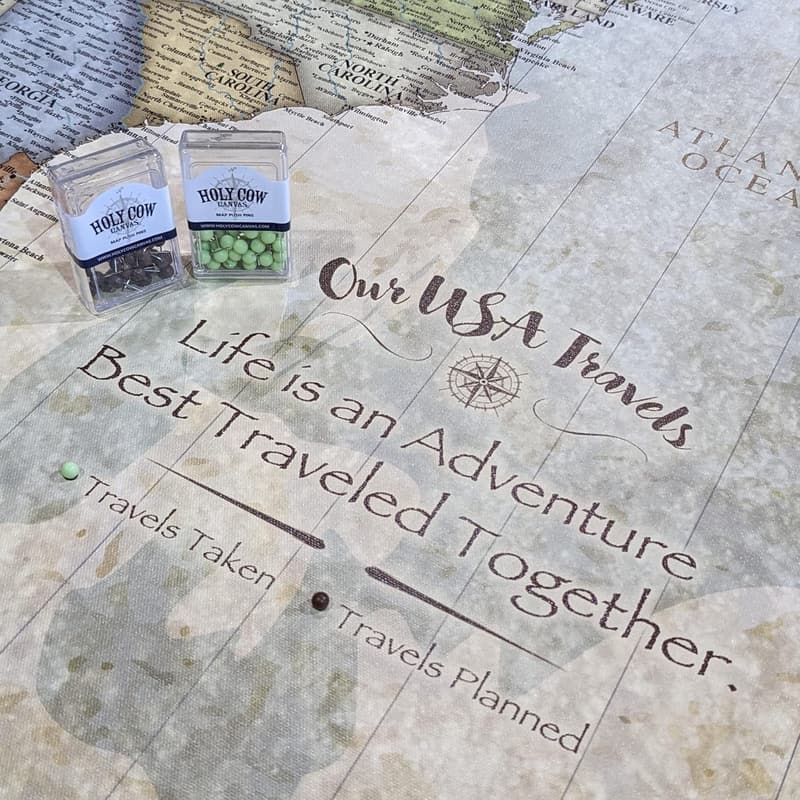 Personalized U.S. Push Pin Travel Map on Canvas - Vintage Colors