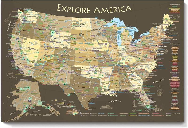 National Parks Travel Map Poster - Brown Edition (24