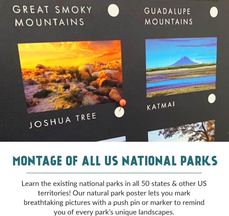 National Parks Push Pin Map Poster with 100 Pins - 17x24 in.