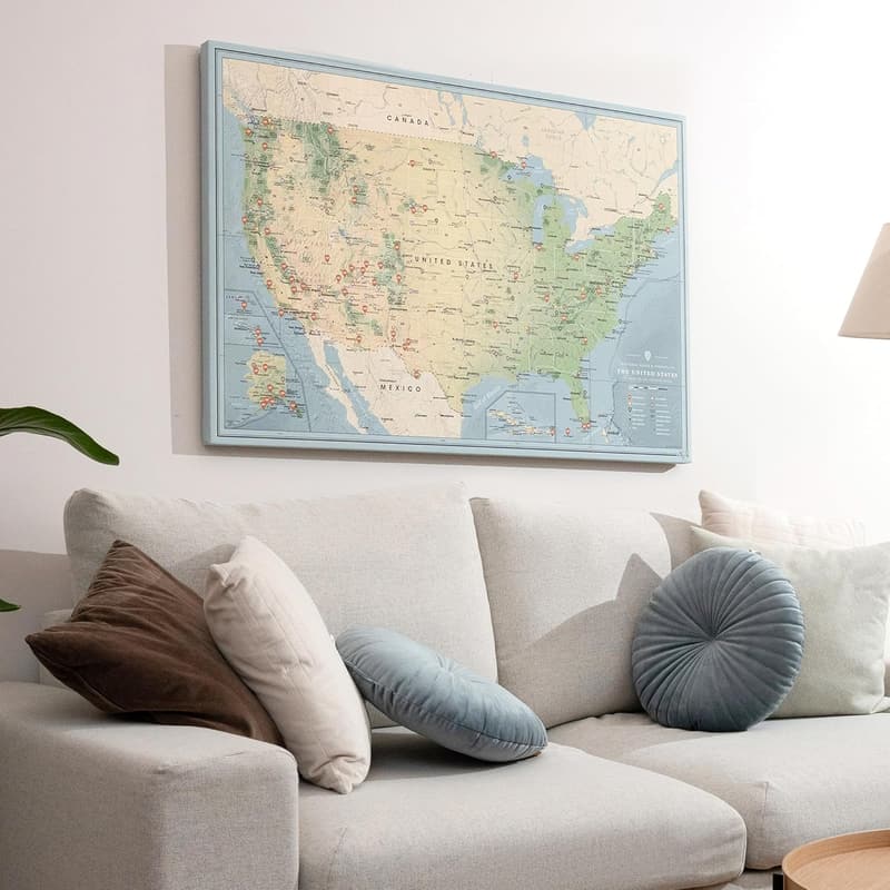 National Parks Travel Map with Push Pins - Customizable Wall Art
