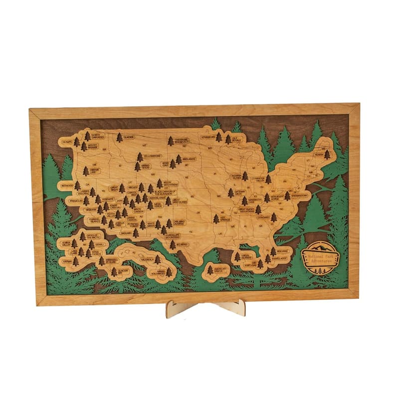 National Park Adventure Wood Travel Map