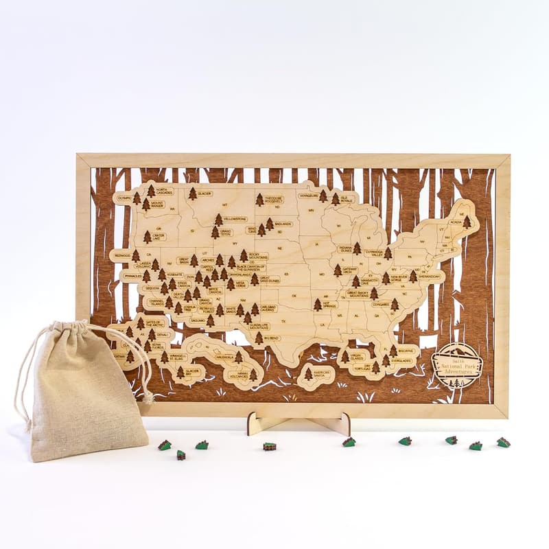 US National Parks Wooden Map Sign - Perfect Gift