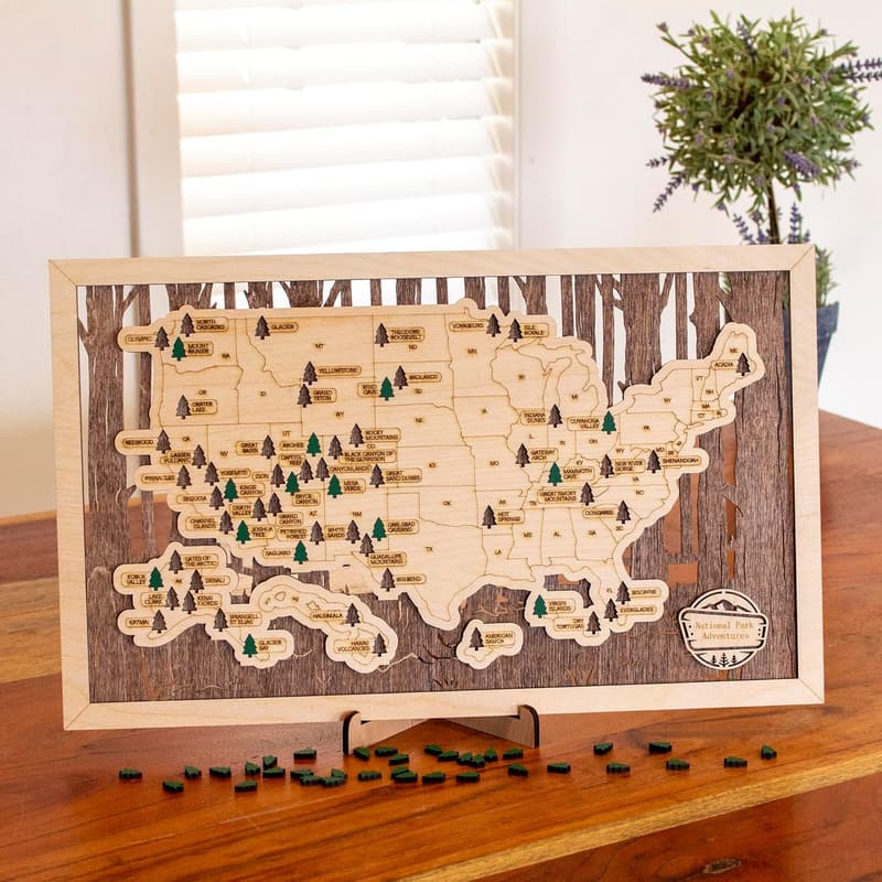US National Parks Wooden Map Sign - Perfect Gift