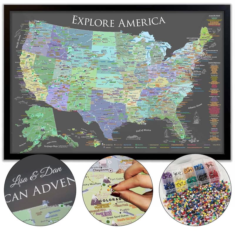 USA National Parks Push Pin Map - Custom Slate Edition