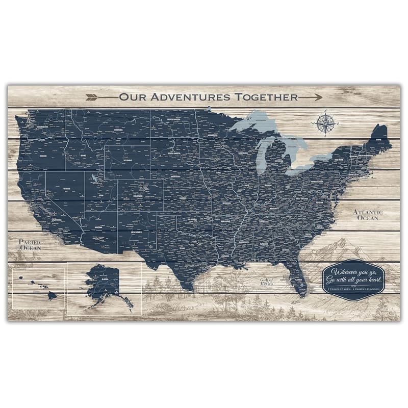 Personalized Push Pin Travel Map Canvas for Adventurers